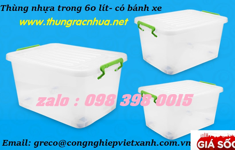 Thùng nhựa 60 lít KT: 60 x 44 x 32 cm có độ bền cao