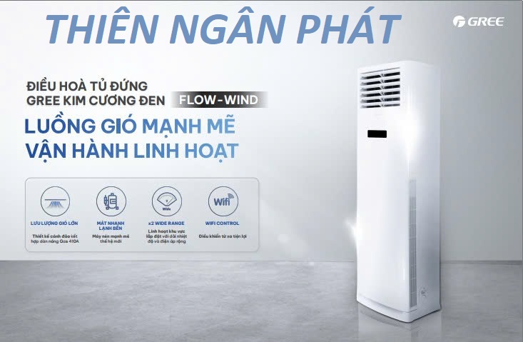 Máy lạnh tủ đứng Gree thiết kế tủ đứng sang trọng, tiết kiệm diện tích lắp đặt