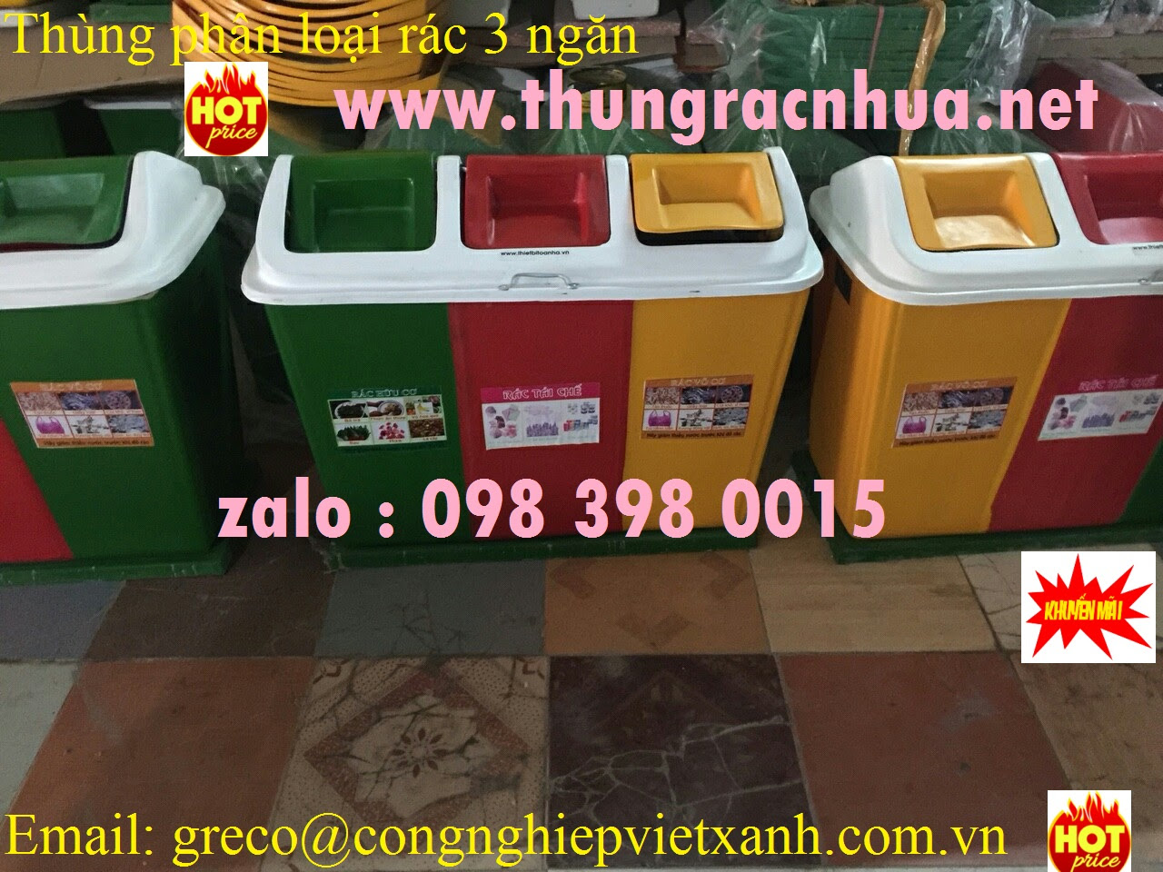 Thùng rác 3 ngăn dùng để phân loại rác