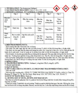 Dung môi methanol - methyl alcohol - ch3oh - Mã Lai - nhãn phụ