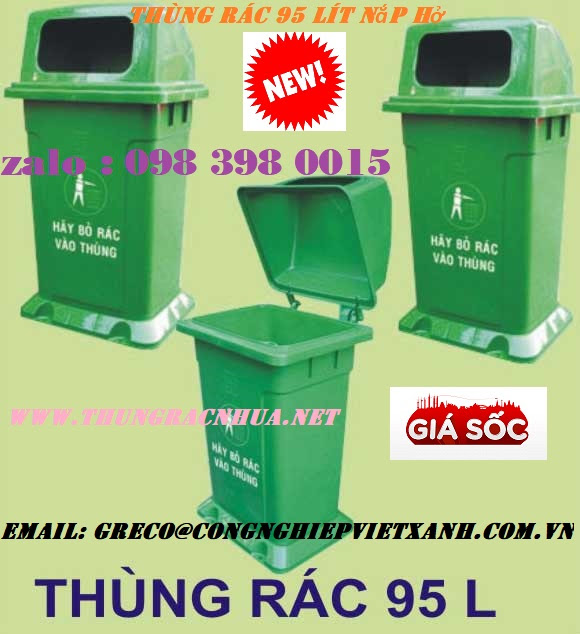 Thùng rác công cộng 95 lít nắp hở có đế