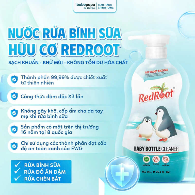 Nước Rửa Bình Sữa & Rau Củ Kháng Khuẩn RedRoot (750ml): Sự Lựa Chọn Thuần Chay, An Toàn Tuyệt Đối Cho Bé