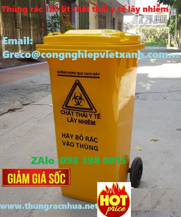 Thùng đựng rác thải lây nhiễm 120 lít màu vàng bệnh viện