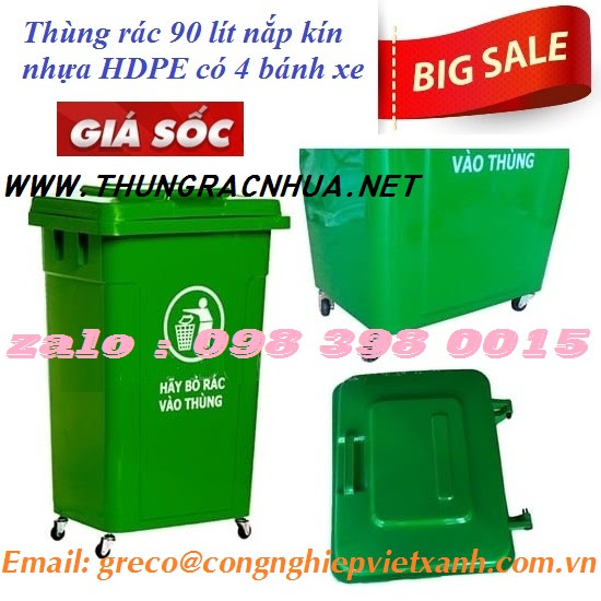 Thùng rác nhựa HDPE 90 lít nắp